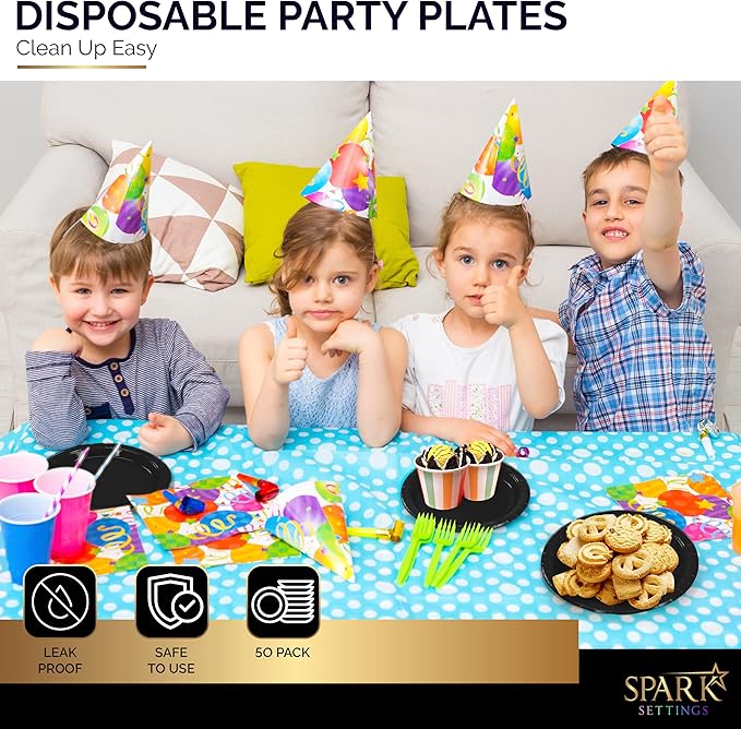 Black Disposable Party Paper Dessert Plates 6 3/4" - Ideal for Weddings, Party’s, Birthdays, Dinners, Lunch’s. (Pack of 50)