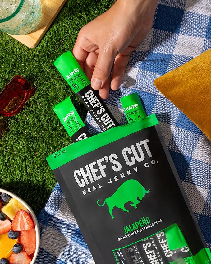Chef’s Cut Real Snack Sticks | High Protein Meat Snack Sticks with 8g Protein, Gluten Free, Keto-Friendly| Premium Smoked Beef & Pork Blend | Jalapeño Heat | 1 oz Stick (12-Count Bag)