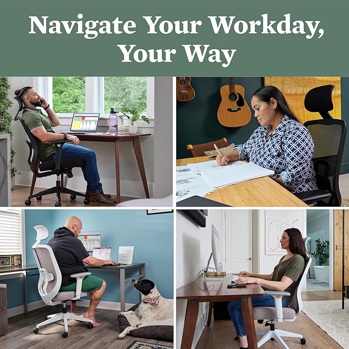 HON Altern Ergonomic Office Chair with Headrest, Arms, Wheels, Foam Cushion Seat, Mid Back Home Office Desk Chair Comfy, Height Adjustable Arms, Synchro-Tilt, Black Frame, Peacock