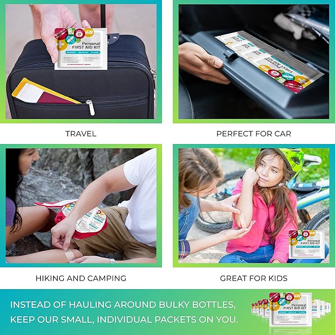 Personal First Aid Kit - Case of 60 | Clean, Treat, Protect Minor Cuts, Scrapes and Burns | Perfect for Home, Office, Car, School, Business, Camping | Individual First Aid Products (Multi-Color)…