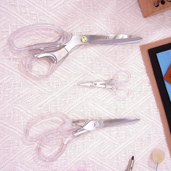 9 Inch All Purpose Scissors for Adults - Ins Style Clear Resin Handle, 2Cr13 Stainless Steel Sharp Blade - Ideal for Fabric Crafts