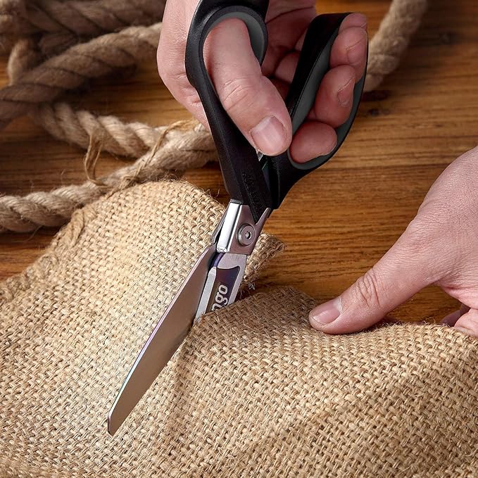 LIVINGO Industrial Scissors all Purpose: 9" Professional Heavy Duty Shears Sharp Stainless Steel - Forged Titanium Coated Scissors for Fabric Sewing Carpet Workshop Outdoor Home Office Grey/Black