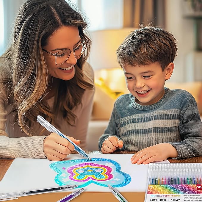 36 Colors Retractable Sparkle Glitter Gel Pens, 1mm Fine Point Refillable Metallic Gel Pens Sets for Kids Adult Coloring, Cards Making, Journaling, Highlighting, Art Projects, Gift for Christmas