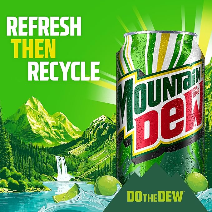 Mountain Dew Soda, 2 Flavor Baja Blast Variety Pack (Baja Blast, Original Dew), 12 Fl Oz Cans (Pack of 18)