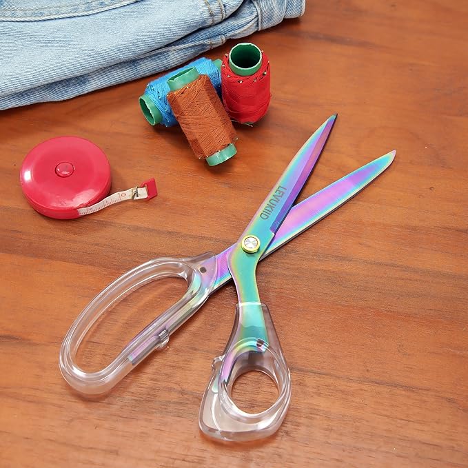 9 Inch All Purpose Scissors for Adults - Ins Style Clear Resin Handle, 2Cr13 Stainless Steel Sharp Blade - Ideal for Fabric Crafts