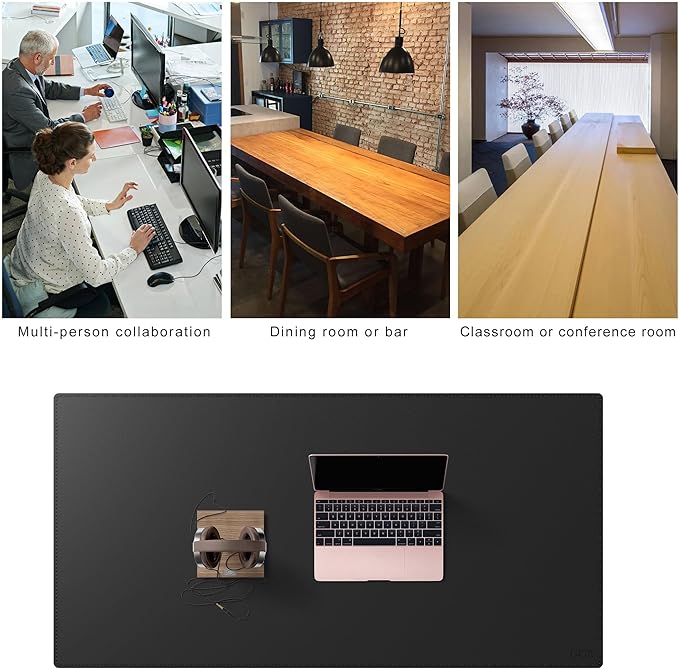 Cacoy 63" x 31.5" Extra Large Leather Desk Mat, Office Desk Pad Blotter, Oversized Mouse Pad for Home & Work, Waterproof Computer Desk Protector, Huge Gaming Desktop Mat for Keyboard & Mouse (Black) | Desk Pads Blotters - TrueDesk