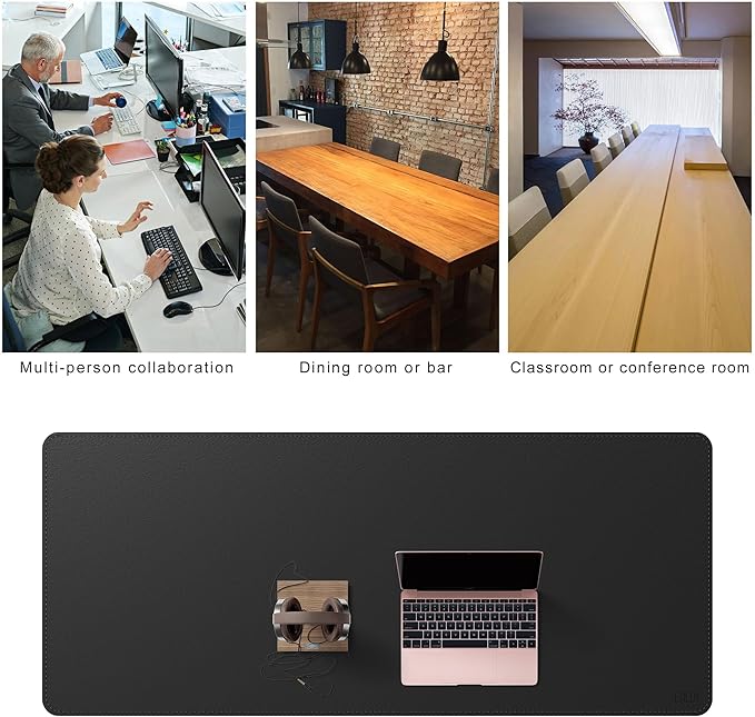 Cacoy 66.9'' x 27.5'' Leather Desk Pad Blotter Protector, Large Gaming Keyboard Mouse Pad, Faux Leather Desk Mat for Desktop and Laptop, Waterproof XXXL Extended Desktop Keyboard Mouse Mat, Black | Desk Pads Blotters - TrueDesk