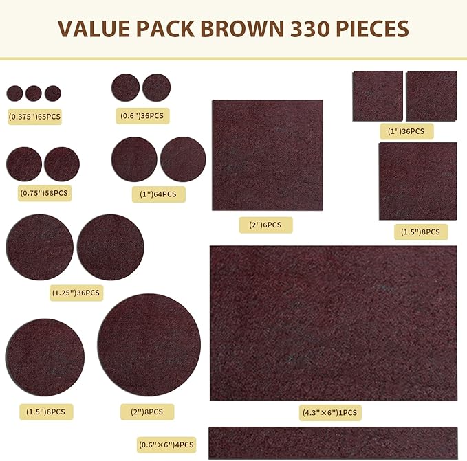 Ezprotekt Felt Furniture Pads, 330 Pcs Furniture Pads for Hardwoods Floors, Felt Pads for Chair Legs, Felt Pads for Furniture, Floor Protectors for Hardwood Floors - for Chair Desk Table (Brown) | Furniture Pads - TrueDesk