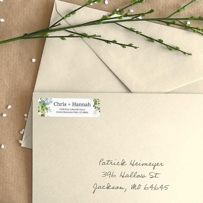 Greenery Frames Rolled Address Labels/Roll of 250 Personalized Address Labels/Designer Return Address Stickers in Elegant Plastic Dispenser | Address Labels - TrueDesk