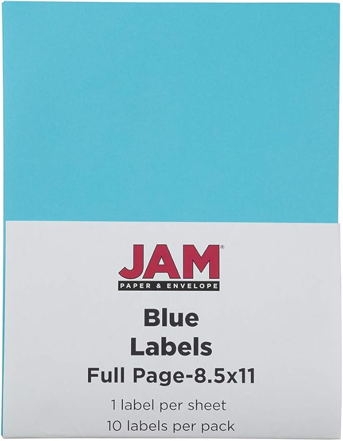 JAM PAPER Full Sheet Shipping Labels - Printable Sticker Paper - 8 1/2 x 11 - Blue - 10 Full Pages/Pack | Laser Inkjet Printer Labels - TrueDesk