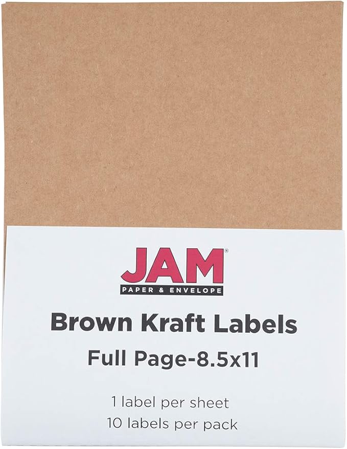JAM PAPER Full Sheet Shipping Labels - Printable Sticker Paper - 8 1/2 x 11 - Brown Kraft - 10 Full Pages/Pack | Laser Inkjet Printer Labels - TrueDesk