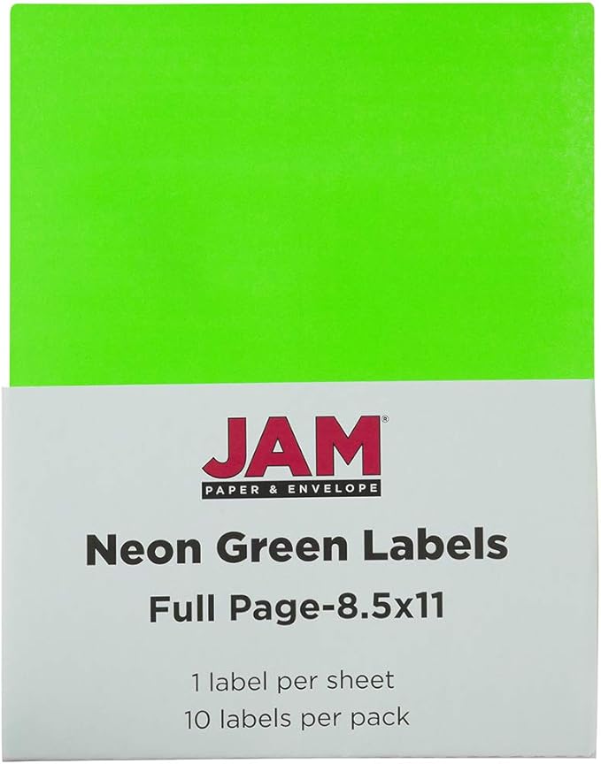 JAM PAPER Full Sheet Shipping Labels - Printable Sticker Paper - 8 1/2 x 11 - Neon Green - 10 Full Pages/Pack | Address Labels - TrueDesk