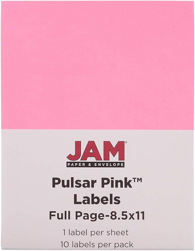 JAM PAPER Full Sheet Shipping Labels - Printable Sticker Paper - 8 1/2 x 11 - Ultra Pink - 10 Full Pages/Pack | Laser Inkjet Printer Labels - TrueDesk