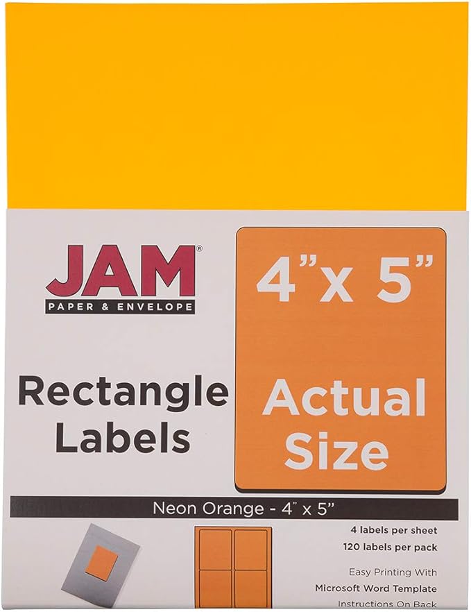 JAM Paper Mailing Address Labels - Extra Large - 4" x 5" - Neon Fluorescent Orange - 120/pack | Address Labels - TrueDesk
