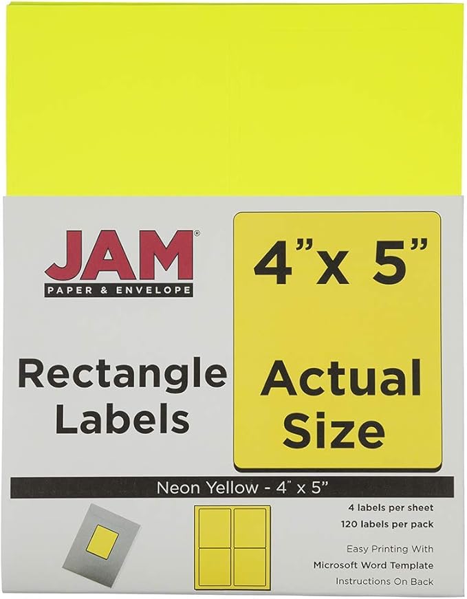 JAM PAPER Shipping Address Labels - 4 x 5 - Quarter Page/Extra Large - Neon Yellow - 120/Pack | Address Labels - TrueDesk