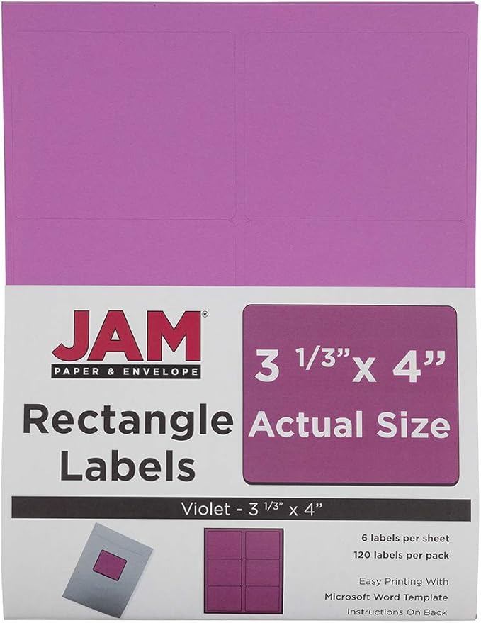 JAM PAPER Shipping Address Labels - Large - 3 1/3 x 4 - Violet Purple - 120/Pack | Address Labels - TrueDesk