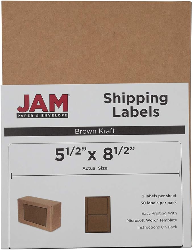 JAM PAPER Shipping Labels - Half Page - 5 1/2 x 8 1/2 - Brown Kraft - 50/Pack | Address Labels - TrueDesk