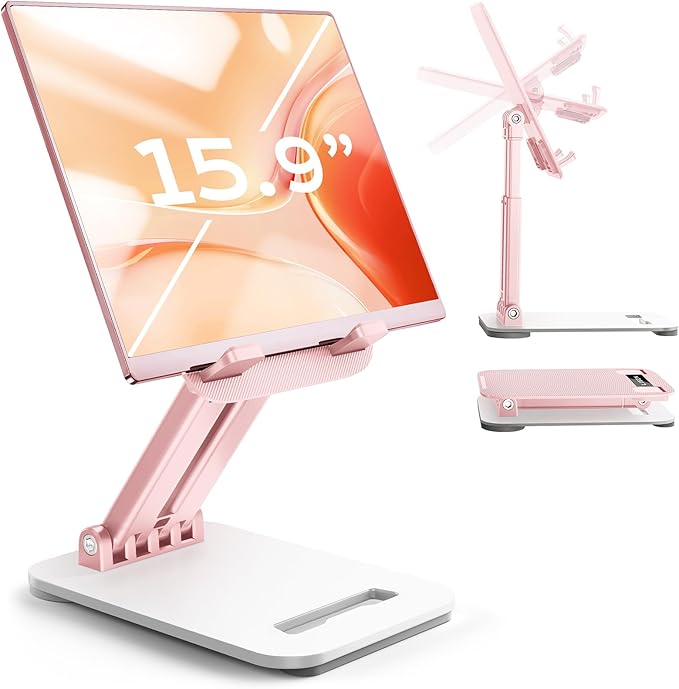 LISEN Pink Desk Accessories for iPad Office Supplies Desk Decor for Women Gifts, for Him Tablet Stand Vanity Accessories Video Face Time Free Hands for ipad Switch | Stands - TrueDesk