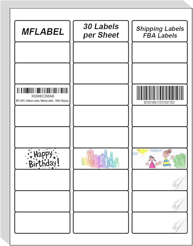 MFLABEL Address Label, 1" x2 - 5/8 Mailing Sticker, 30 - UP White Shipping Labels for Inkjet or Laser Printer, 90000 Sticker Labels (3000 Sheets), 30 Label per Sheet | Laser Inkjet Printer Labels - TrueDesk