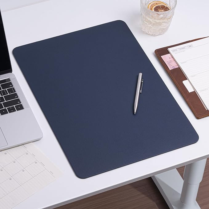 Nekmit Leather Desk Blotter Pad 17 x 12 Inches, Flat, Non - Slip, Waterproof, Blue | Desk Pads Blotters - TrueDesk