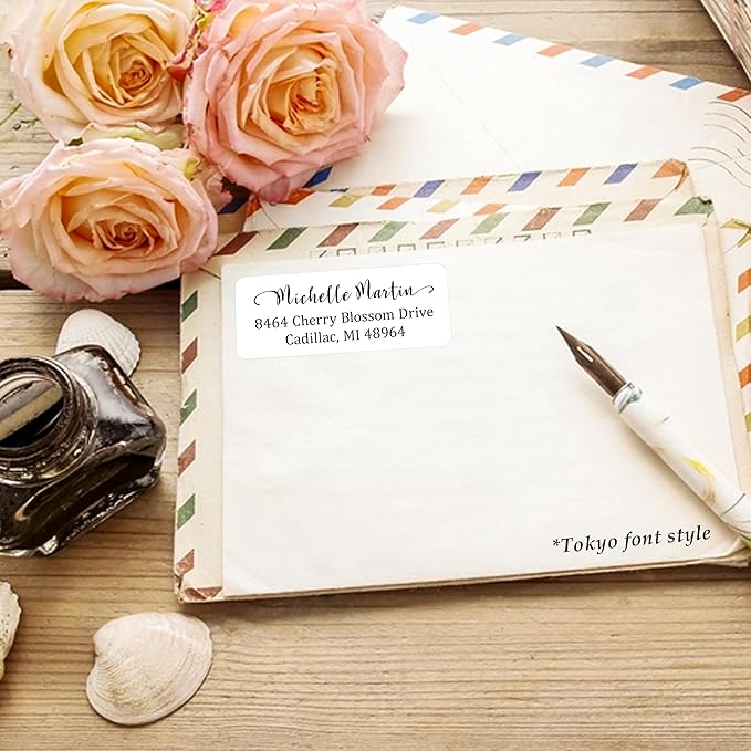 Personalized Return Address Labels Simple - Set of 240 Elegant Custom Mailing Labels for Envelopes, Self Adhesive Flat Sheet Rectangle Personalized Name Stickers (White) | Address Labels - TrueDesk