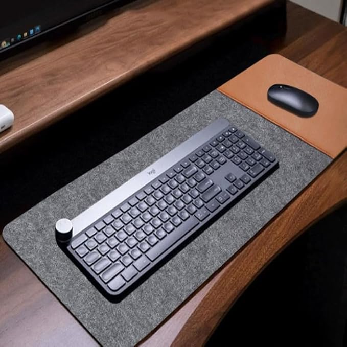 Smooch Felt Desk Pad & Leather Mouse Pad with Non - Slip Bottom,Large Computer Desk Protector Writing Laptop Mat Keyboard Mat for Office Home School (White Brown,31.5x15.7in/80x40cm) | Mouse Pads - TrueDesk