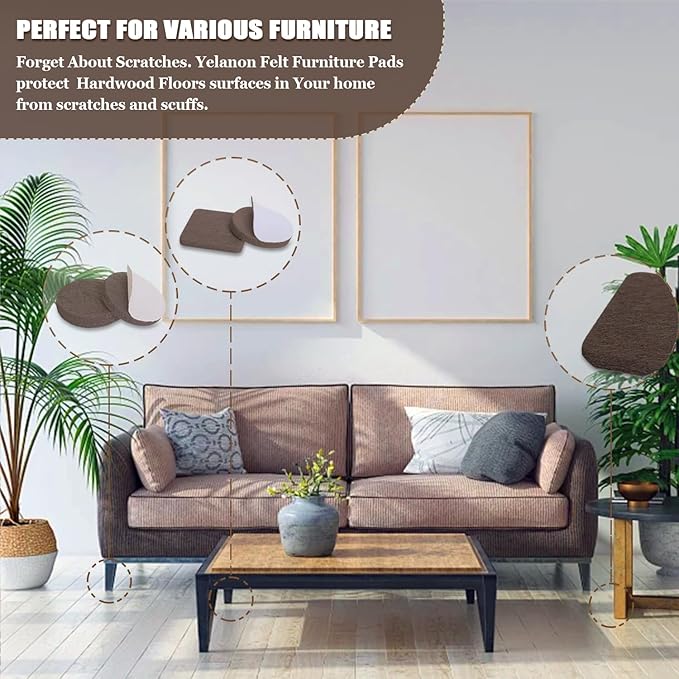 Yelanon Felt Furniture Pads for Hardwood Floors - 8" x 6" Premium Floor Protectors for Furniture, Felt Pads for Chair Legs,Brown | Furniture Pads - TrueDesk