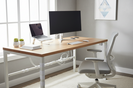 Professional cable management system creating a clutter-free and productive workspace, by True-Desk.