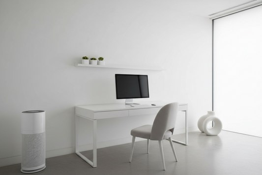 Professional air purifier creating a healthy and productive home office environment, by True-Desk.