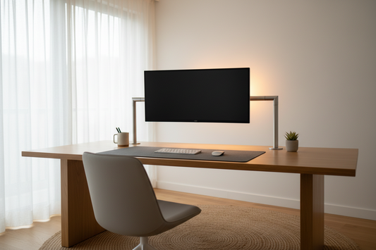 Professional ergonomic monitor stands enhancing a home office workspace, by True-Desk.