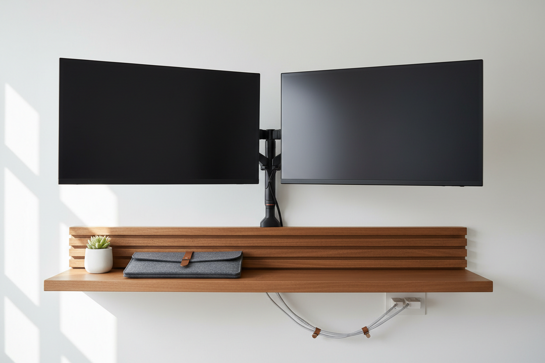 A professional emergency safety and protection setup with laptop sleeves and monitor arms, by True-Desk.
