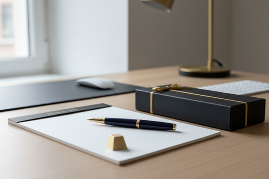 Best executive pens for professionals displayed on a clean minimal desk setup with gold accents