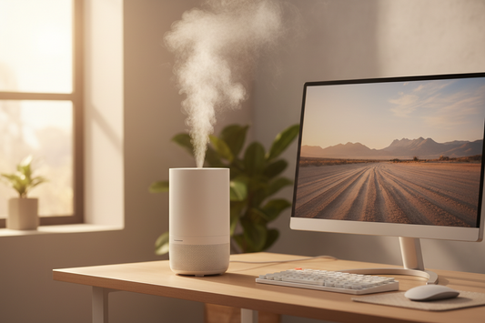 Best humidifier for home office productivity — ultrasonic cool mist humidifier on a clean desk setup