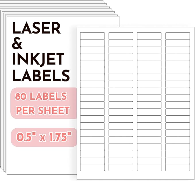 0.5" x 1.75" Return Address Labels, 38400 White Printable Shipping Labels, 480 Sheets, Compatible with Laser & Inkjet Printers, Self - Adhesive Stickers for Mailing & Organization | Laser Inkjet Printer Labels - TrueDesk