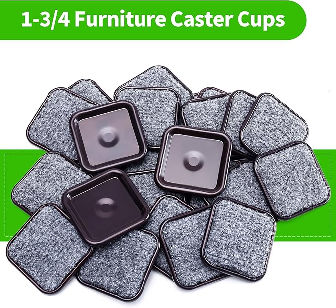 1 3/4" Square Carpet Bottom Furniture Caster Cups, Reusable Furniture Sliders for Hardwood Floors, Felt Furniture Pads Coasters to Protect Tile or Laminate Floors from Scratches, Brown/Gray (24 Pack) | Furniture Cups - TrueDesk