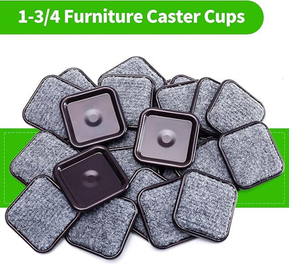 1 3/4" Square Carpet Bottom Furniture Caster Cups, Reusable Furniture Sliders for Hardwood Floors, Felt Furniture Pads Coasters to Protect Tile or Laminate Floors from Scratches, Brown/Gray (24 Pack) | Furniture Cups - TrueDesk