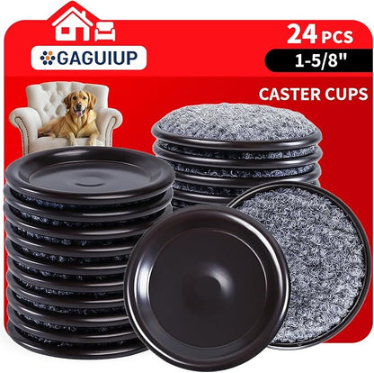 1 5/8" Round Carpet Bottom Furniture Caster Cups, Reusable Furniture Sliders for Hardwood Floors,Felt Furniture Pads Coasters to Protect Tile or Laminate Floors from Scratches, Brown/Gray (24 Pack) | Furniture Cups - TrueDesk