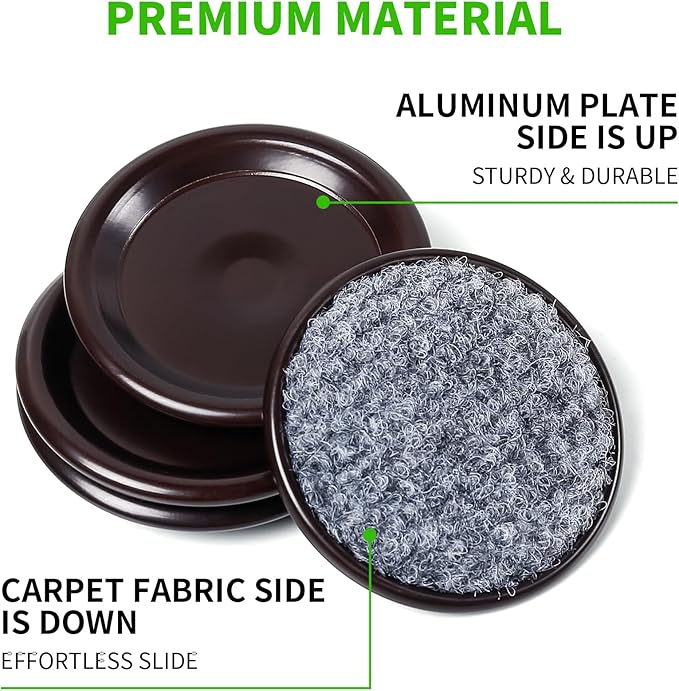 1 5/8" Round Carpet Bottom Furniture Caster Cups, Reusable Furniture Sliders for Hardwood Floors,Felt Furniture Pads Coasters to Protect Tile or Laminate Floors from Scratches, Brown/Gray (24 Pack) | Furniture Cups - TrueDesk