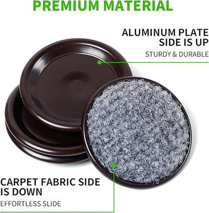 1 5/8" Round Carpet Bottom Furniture Caster Cups, Reusable Furniture Sliders for Hardwood Floors,Felt Furniture Pads Coasters to Protect Tile or Laminate Floors from Scratches, Brown/Gray (24 Pack) | Furniture Cups - TrueDesk