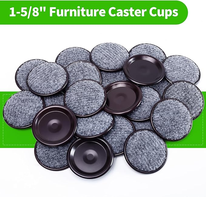 1 5/8" Round Carpet Bottom Furniture Caster Cups, Reusable Furniture Sliders for Hardwood Floors,Felt Furniture Pads Coasters to Protect Tile or Laminate Floors from Scratches, Brown/Gray (24 Pack) | Furniture Cups - TrueDesk