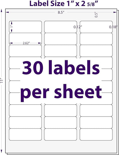 1" x 2 - 5/8", 25 Sheets, 750 Mailing Address Labels, White Sticker Labels for Laser & Inkjet Printers, Permanent Adhesive | Laser Inkjet Printer Labels - TrueDesk