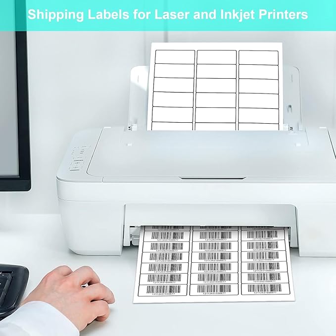 1" X 2 - 5/8" Address Labels 30 Per Sheet Sticker Paper for Laser and Inkjet Printers, 8.5"×11" White - 6000 Labels | Laser Inkjet Printer Labels - TrueDesk