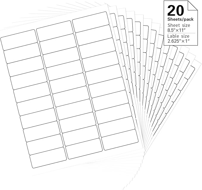 1" x 2 - 5/8" Address Labels, 600 Label Stickers - Laser/Ink Jet Printer Mailing Labels, 8.5"x11" White 20 per Sheet | Laser Inkjet Printer Labels - TrueDesk