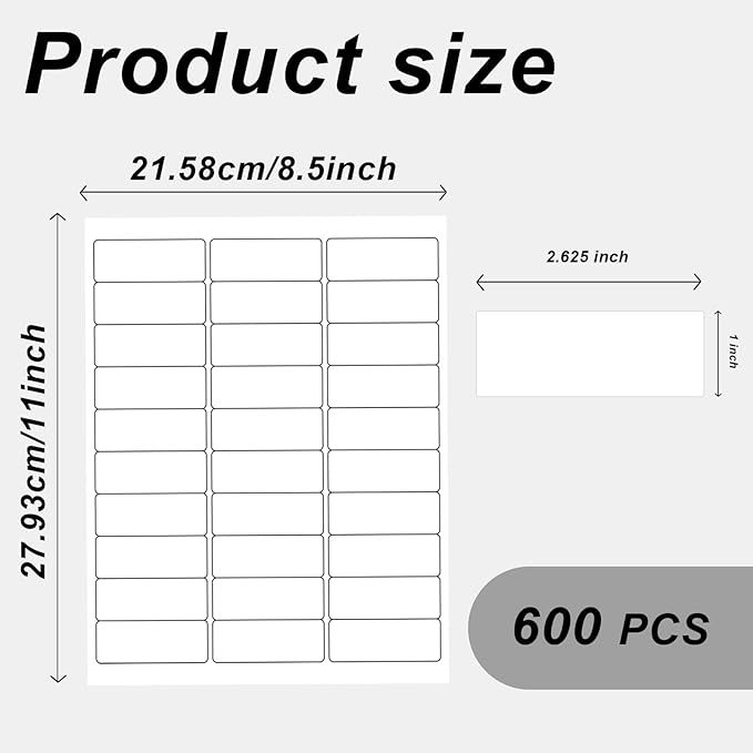 1" x 2 - 5/8" Address Labels, 600 Label Stickers - Laser/Ink Jet Printer Mailing Labels, 8.5"x11" White 20 per Sheet | Laser Inkjet Printer Labels - TrueDesk