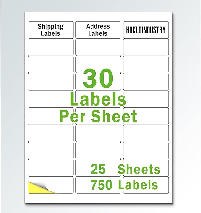 1" x 2 - 5/8" Address Labels, Permanent Adhesive Blank White Labels,Totally 750 Sticker Labels (25 Sheets) | Laser Inkjet Printer Labels - TrueDesk