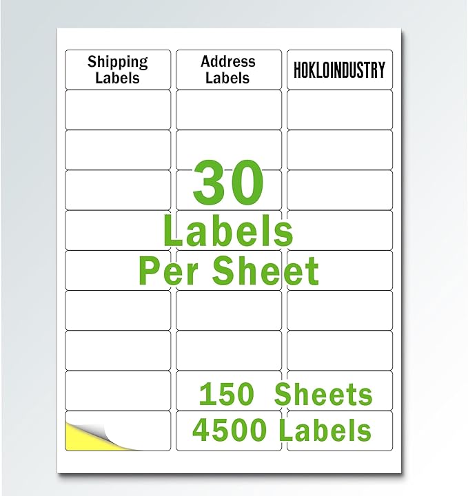1" x 2 - 5/8" Address Labels,Printable Mailing Labels for Laser/Inkjet Printer,Permanent Adhesive Blank White Labels,Totally 4500 Sticker Labels(150 Sheets) | Address Labels - TrueDesk