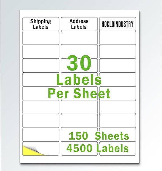 1" x 2 - 5/8" Address Labels,Printable Mailing Labels for Laser/Inkjet Printer,Permanent Adhesive Blank White Labels,Totally 4500 Sticker Labels(150 Sheets) | Address Labels - TrueDesk