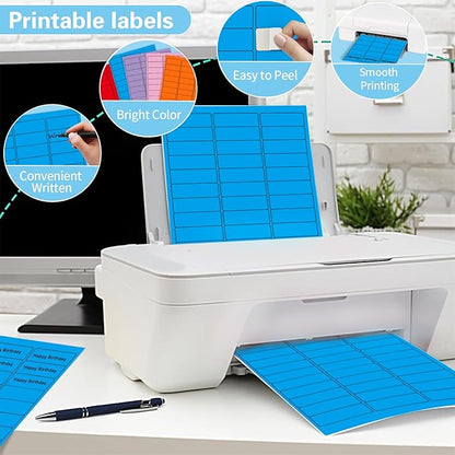 1" x 2 - 5/8" Colored Address Labels, 600 Bright Blue Label Stickers - Laser/Ink Jet Printer Mailing Labels, 8.5"x11" 20 per Sheet | Laser Inkjet Printer Labels - TrueDesk