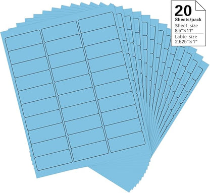 1" x 2 - 5/8" Colored Address Labels, 600 Bright Lake Blue Label Stickers - Laser/Ink Jet Printer Mailing Labels, 8.5"x11" 20 per Sheet | Laser Inkjet Printer Labels - TrueDesk