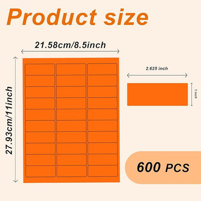 1" x 2 - 5/8" Colored Address Labels, 600 Bright Orange Label Stickers - Laser/Ink Jet Printer Mailing Labels, 8.5"x11" 20 per Sheet | Laser Inkjet Printer Labels - TrueDesk